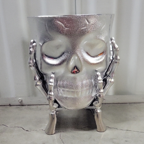 unbranded Other - Silver Skull Planter with Skeleton Hands. Candy Bowl. Holidays. Halloween